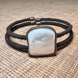 Mother of Pearl Square Stone Black Wrapped Cord Bracelet